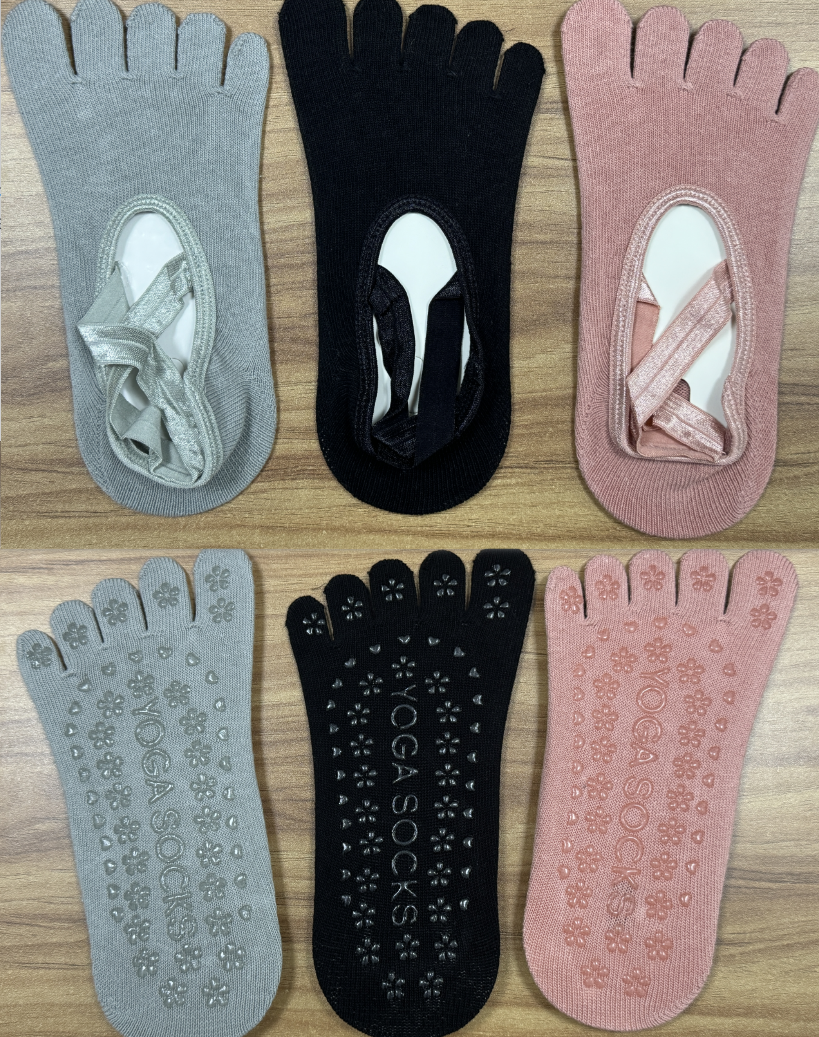 ヨガソックス 5本指 レディース 滑り止め付 3足セット 滑り止め靴下 5本指ソックス ヨガウェア ピラティス ホットヨガ ジム トレーニング レディース スポーツ ソックス レギンス オシャレ カワイイ クロスバンド
