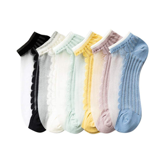 [DAMILY] 靴下 レディース 夏 くるぶしソックス かわいい 6足セット シースルー くつした レディース おしゃれ レース 透明 シースルーソックス 夏用 薄手 涼しい靴下 蒸れない スニーカーソックス 夏くつ下 22-24cm (涼しい6足)