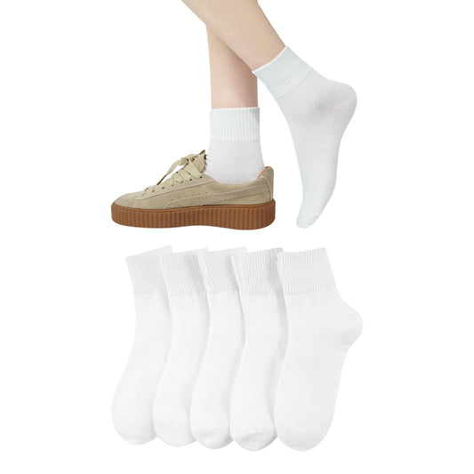 [DAMILY] 靴下 レディース 白 春夏秋 5足セット 吸汗速乾 綿 クルーソックス カジュアルソックス 女性用靴下 ホワイト くつした スポーツ 長め 蒸れない 春夏くつ下 室内 22-25cm