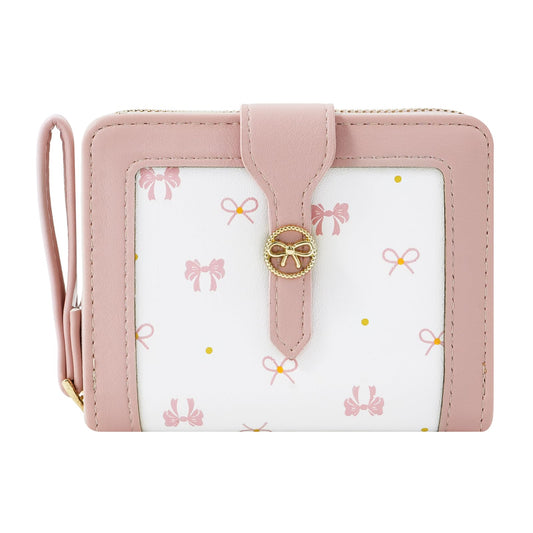 [DAMILY] 財布 女の子 ミニ財布 かわいい レディース 短財布 二つ折り ウォレット ラウンド コイン・カードケース 蝶結び柄 お札財布 小銭入れ コンパクトお財布 人気 子どもの日ギフト (ピンク)
