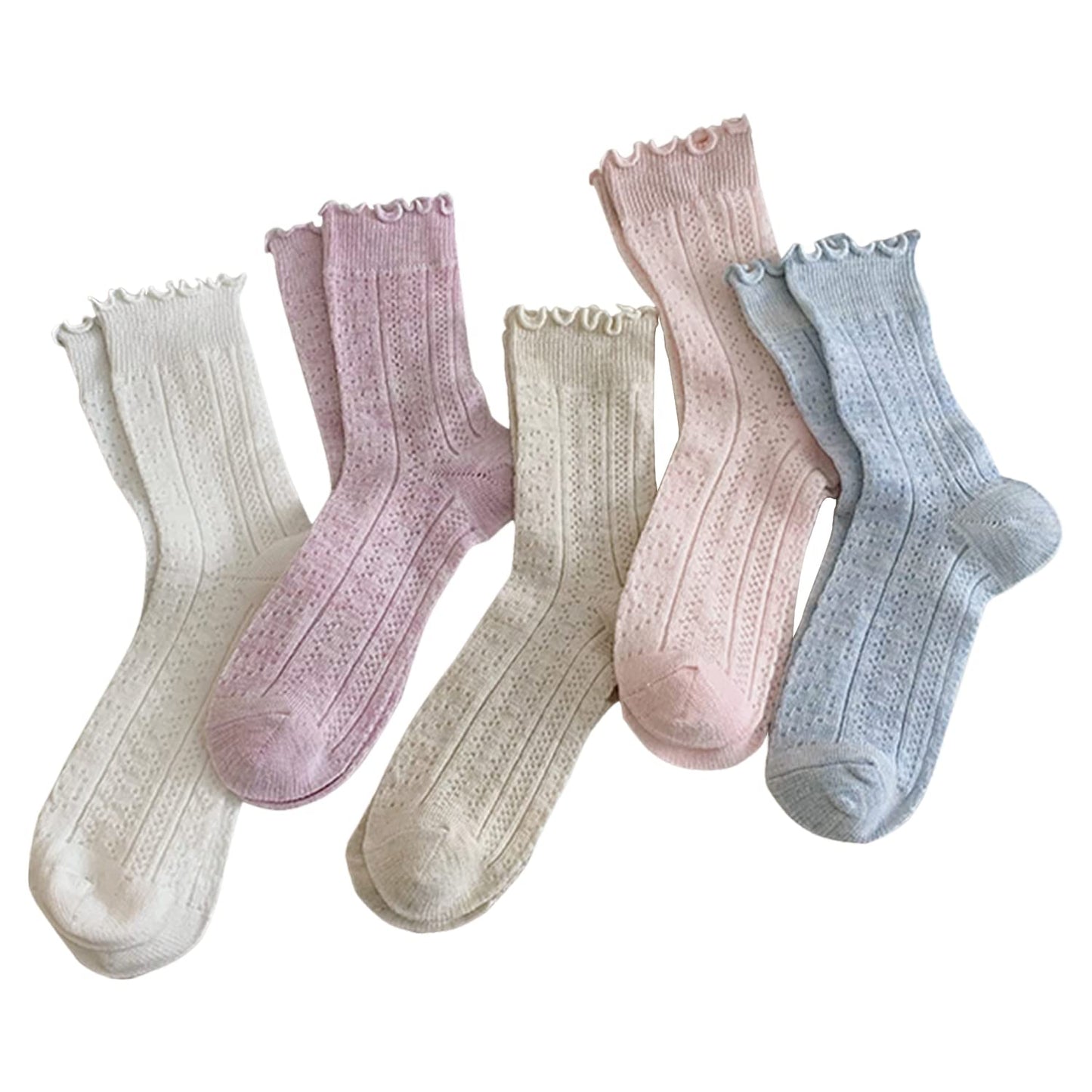 [DAMILY] 靴下 レディース 夏 綿 薄手 クルーソックス 花柄 可愛い 婦人用靴下 ゆったり 5足セット おしゃれ くつした 女性 春夏秋 メッシュ蒸れない 保温 室内 アウトドア 人気 カジュアルソックス 22-25cm (カラー6)