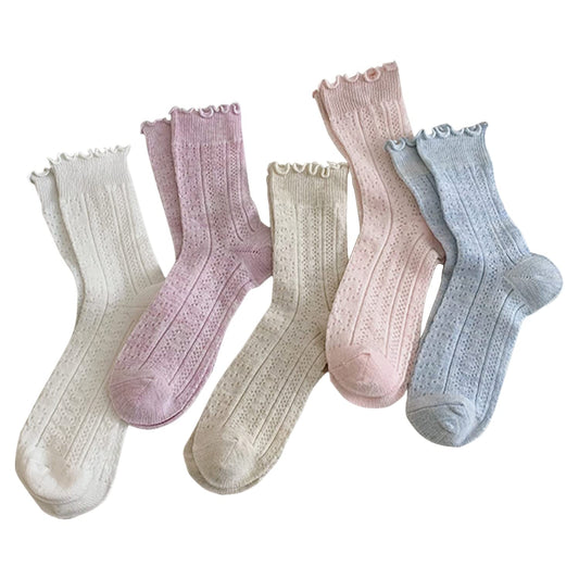 [DAMILY] 靴下 レディース 夏 綿 薄手 クルーソックス 花柄 可愛い 婦人用靴下 ゆったり 5足セット おしゃれ くつした 女性 春夏秋 メッシュ蒸れない 保温 室内 アウトドア 人気 カジュアルソックス 22-25cm (カラー6)