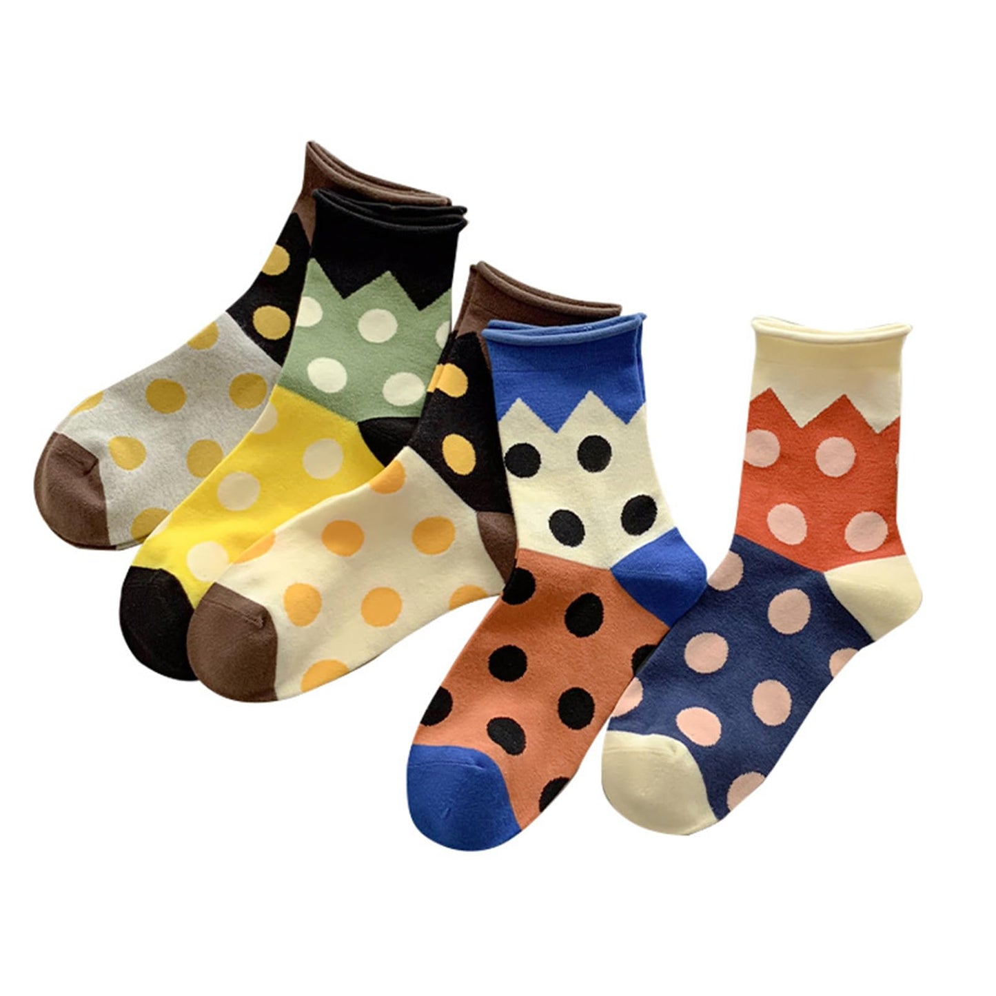 [DAMILY] 靴下 レディース 春夏秋 可愛い 綿 くつした 女性用 おしゃれ 締め付けず靴下 婦人 保温 ショートソックス ドット柄 ５足セット 22-25cm