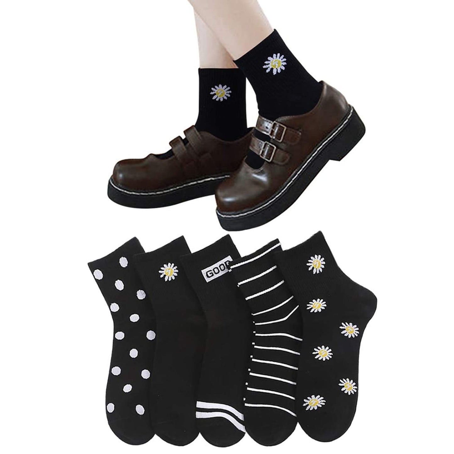 [DAMILY] 靴下 レディース 黒 おしゃれ くつした レディース 春夏 かわいい スーポツソックス 女性用靴下 綿 保温防寒 くつ下 蒸れない 脱げない クルーソックス 室内 カジュアル アウトドア 22-25cm