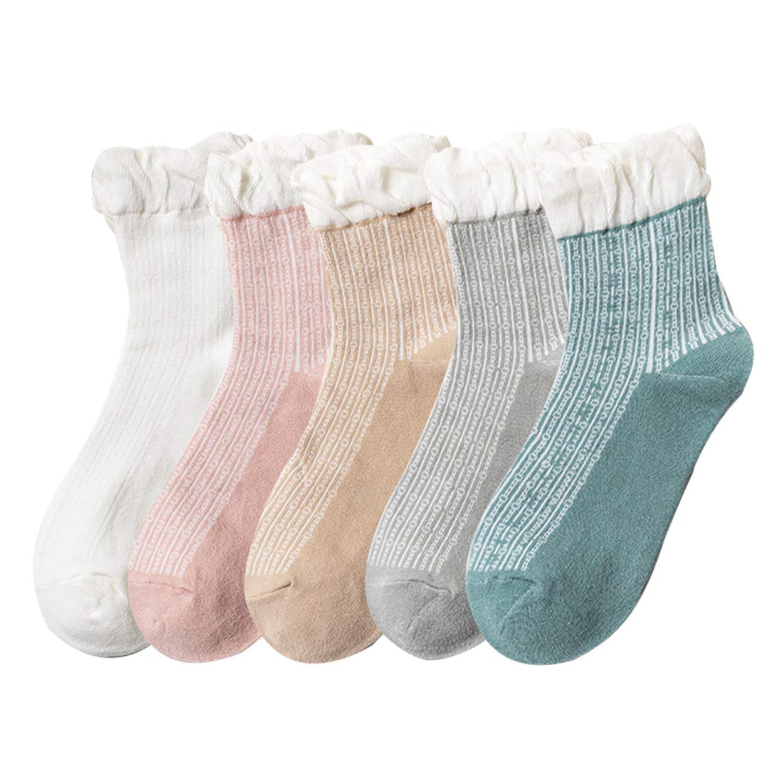 [DAMILY] 靴下 レディース 春夏 ソックス かわいい フリル ゆったり 綿 おしゃれ 5足セット くつした レディース 女性用靴下 婦人ソックス 秋冬 通気 蒸れない 脱げにくい 滑り止め くつ下 室内 スポーツ カジュアル 22-25cm 母の日ギフト