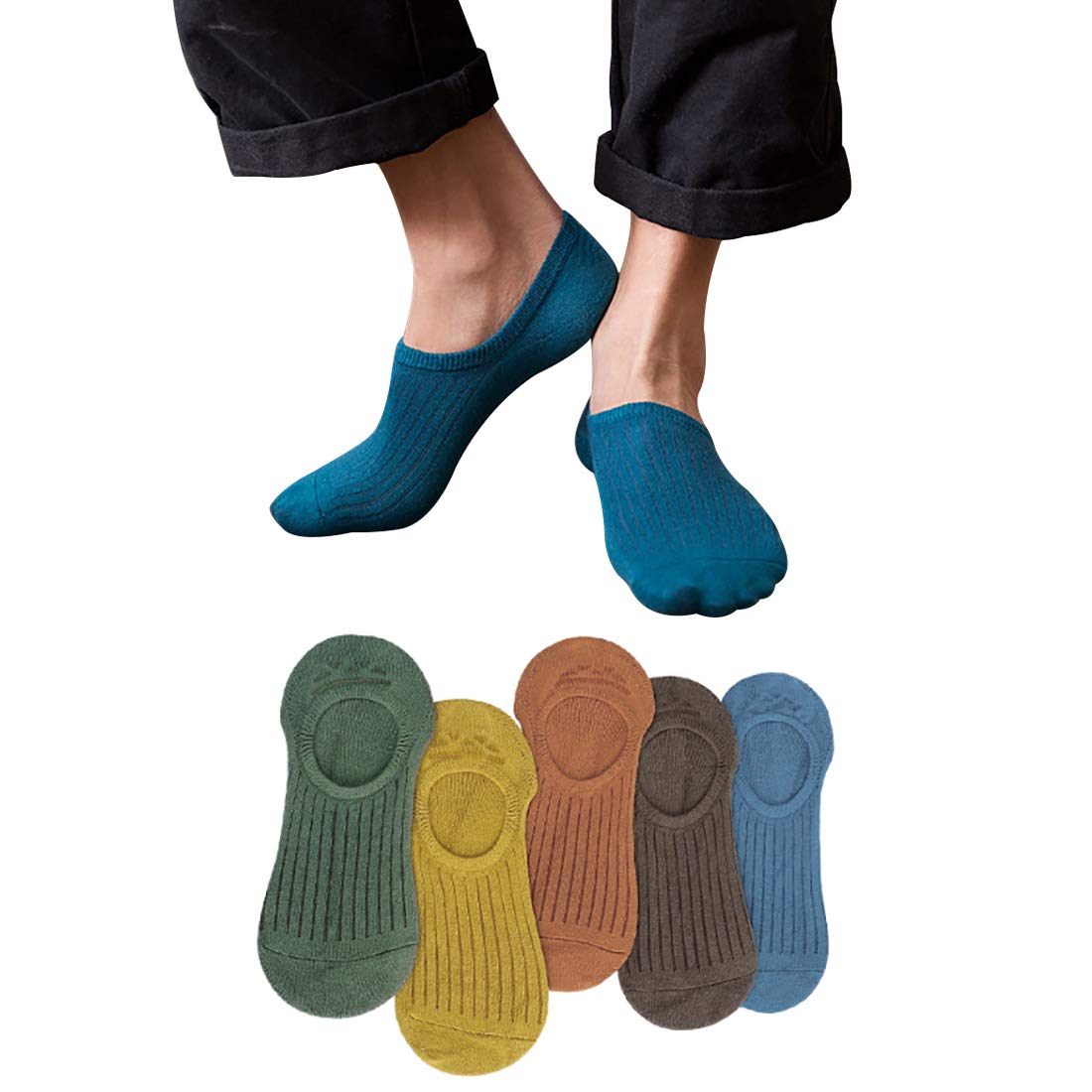 [DAMILY] 靴下メンズ フットカバー くるぶしソックス 5足セット くつした 脱げない アンクルソックス 男性用 綿 抗菌 防臭 通気性 カバー ソックス ショート スニーカー ソックス 浅履き口 無地 滑り止め カジュアル スポーツ用 春夏秋 24-28cm(ストライプ柄)