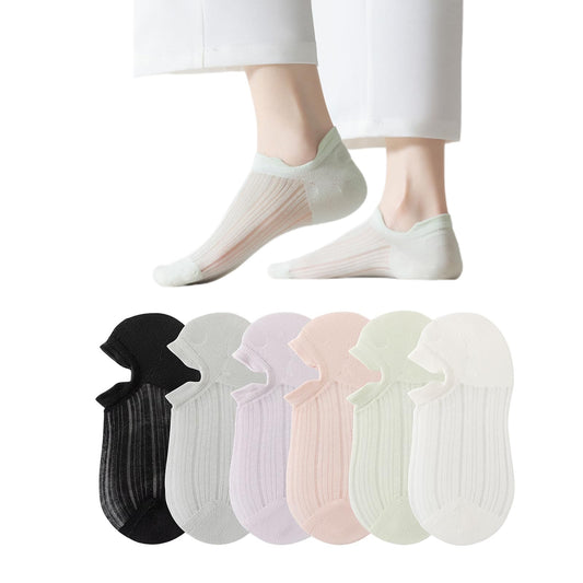 [DAMILY] 靴下 レディース シースルー 夏 くるぶしソックス 通気 透明靴下 涼しい 蒸れない 脱げない スニーカーソックス ショート丈 6足セット 夏用くつ下 薄手 22.5-24.5cm