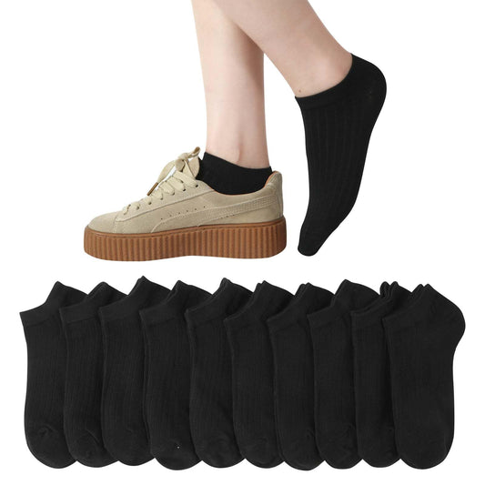[DAMILY] 靴下 レディース くるぶし 黒 夏用 ショートソックス 10足セット 綿 女性用靴下 蒸れない 脱げない スニーカーソックス 吸汗速乾 22-25cm