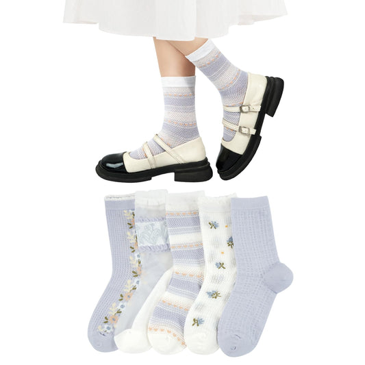 [DAMILY] 靴下 レディース 夏 かわいいソックス 花柄 シースルー靴下 レースソックス 女性用 透明 くつした レディース おしゃれ くつ下 極薄 涼しい 通気 蒸れない 夏 婦人用 ５足セット 22-25cm