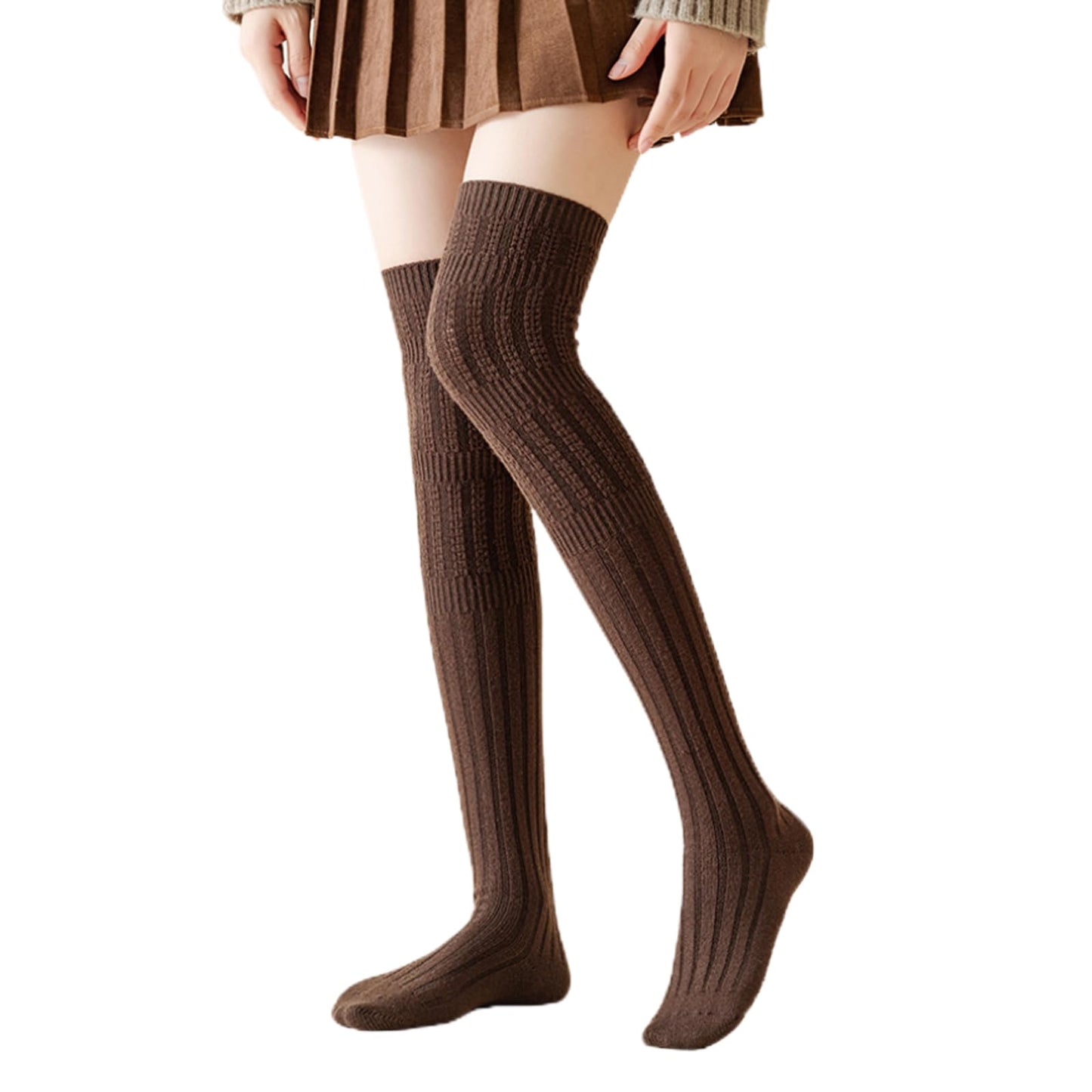 [DAMILY] ニーハイソックス 秋冬 中厚手 レディース ロングソックス 保温防寒 冷え取り ハーイソックス 暖かい 美脚 膝上 通学通勤 (コーヒー色)