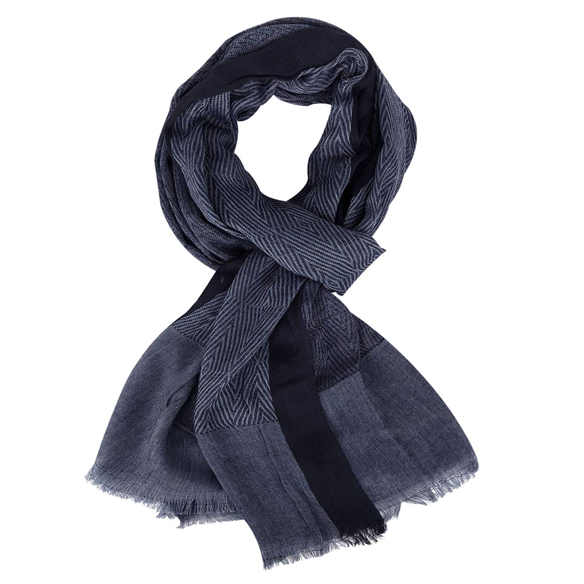 [DAMILY] マフラー メンズ ストール 大判 厚手 コットン 秋冬 男性用 スカーフ 人気 ストライプ柄 冬用ロングマフラー カジュアル ビジネス用 冷房対策 防寒 綿 マフラー 長い 200×80cm プレゼント用(ネイビー)