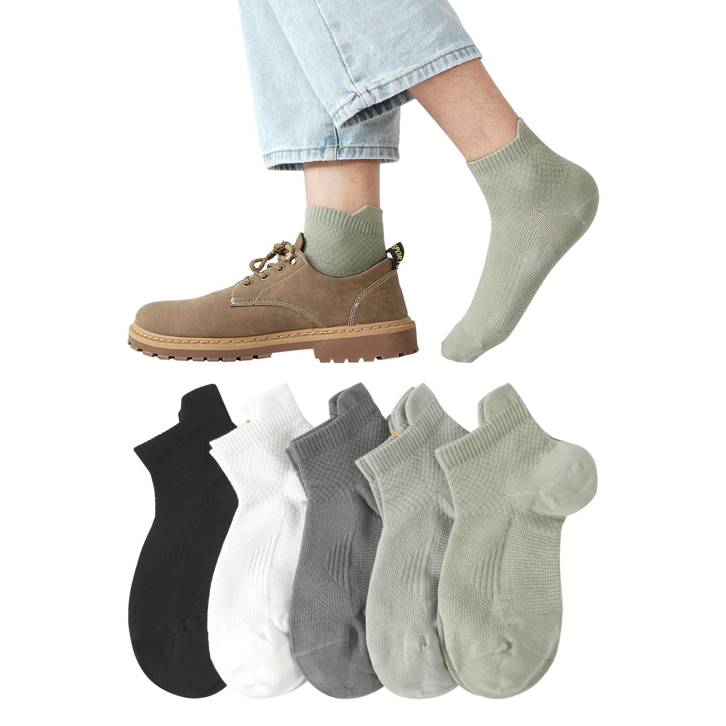 [DAMILY] 靴下 メンズ くるぶしソックス 夏用 通気メッシュ 吸汗速乾 薄手 蒸れない靴下 脱げない ショートソックス 夏 スポーツ用 アンクル丈 耐久性 ５足セット 24-27cm