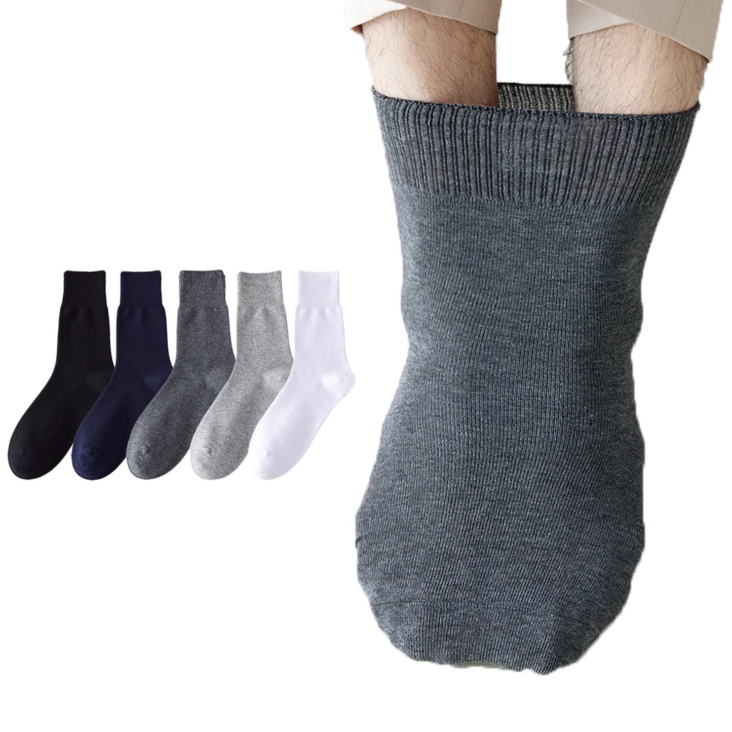 [DAMILY] 靴下 メンズ ゆったり ビジネスソックス 締め付けない靴下 男性用 薄手 24-28cm 紳士靴下 クルー丈 綿 カジュアルソックス スポーツソックス おしゃれ くつした 5足セット 通気性 敬老の日プレゼント