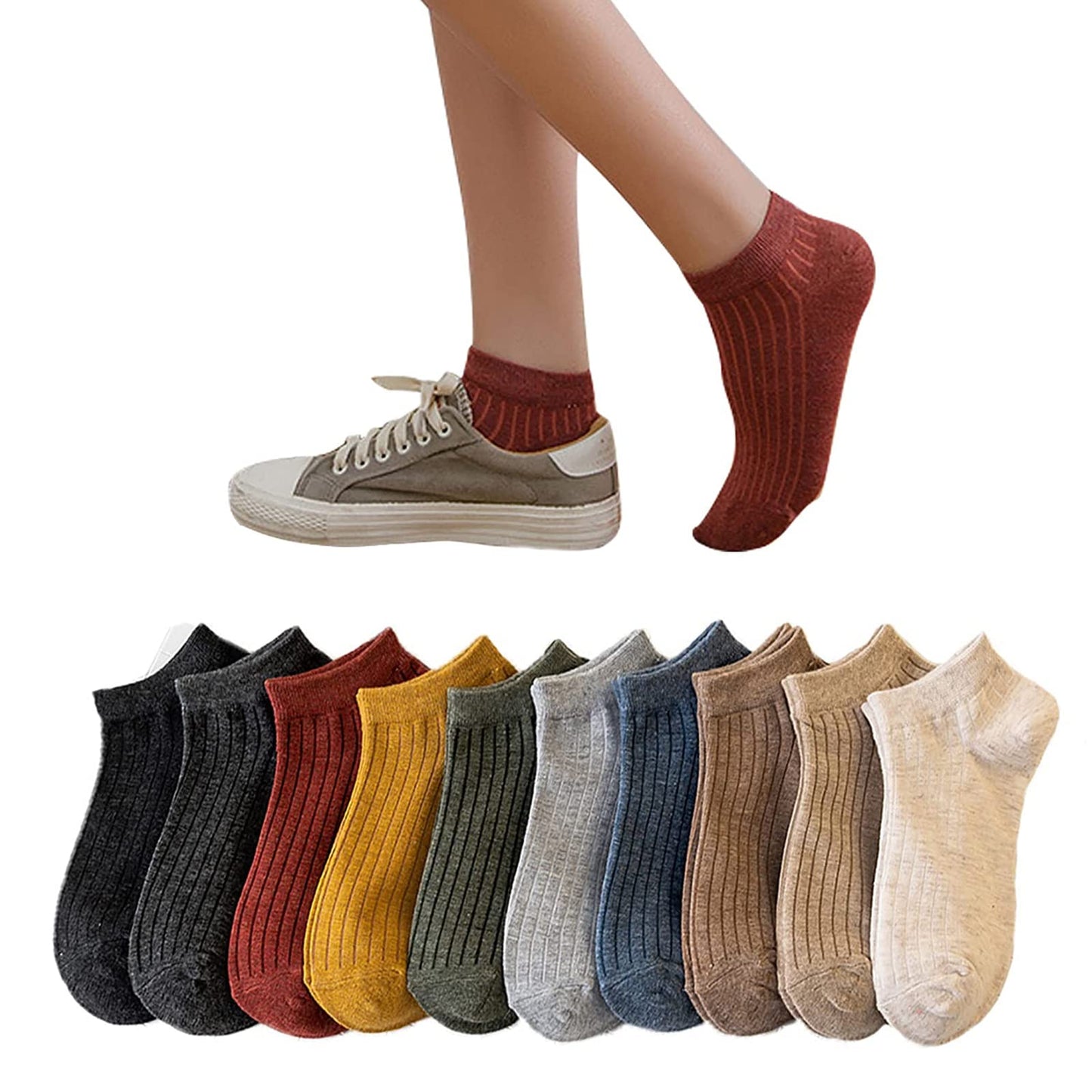 [DAMILY] 靴下 レディース 夏 くるぶしソックス かわいい 10足セット 綿 踝 くつした レディース おしゃれ スニーカーソックス 薄手 女性 靴下 短い くつ下 蒸れない 脱げない ショート ソックス 室内 アウトドア 22-25cm