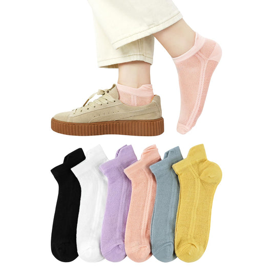 [DAMILY] 靴下 レディース 夏 くるぶし 綿 ショートソックス 通気 6足セット 女性 くつした スポーツ 夏用 おしゃれ くるぶしソックス 脱げにくい 蒸れない靴下 カラーソックス 22-25cm