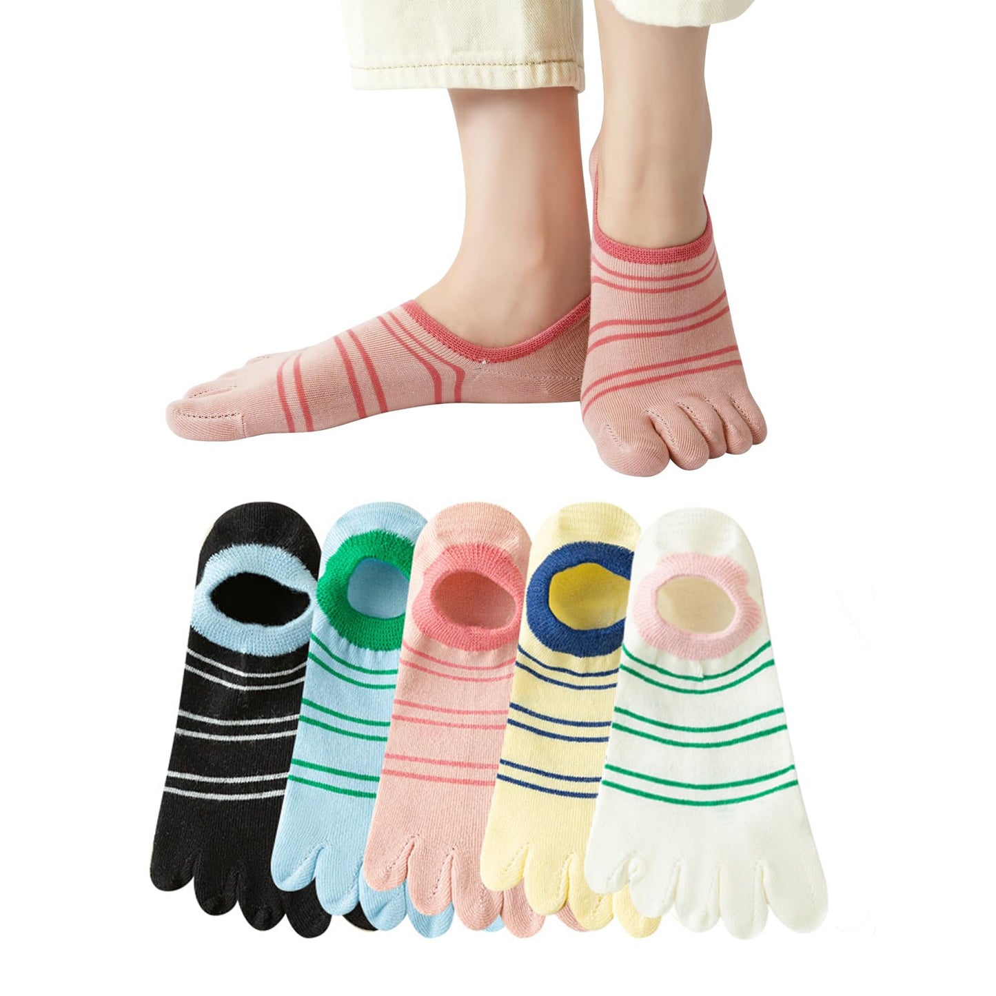 [DAMILY] ５本指ソックス レディース くるぶし 夏 蒸れない 脱げない靴下 五本指ソックス フットカバー 女性用 綿靴下 通気性 吸汗速乾 ５足セット 22-25cm