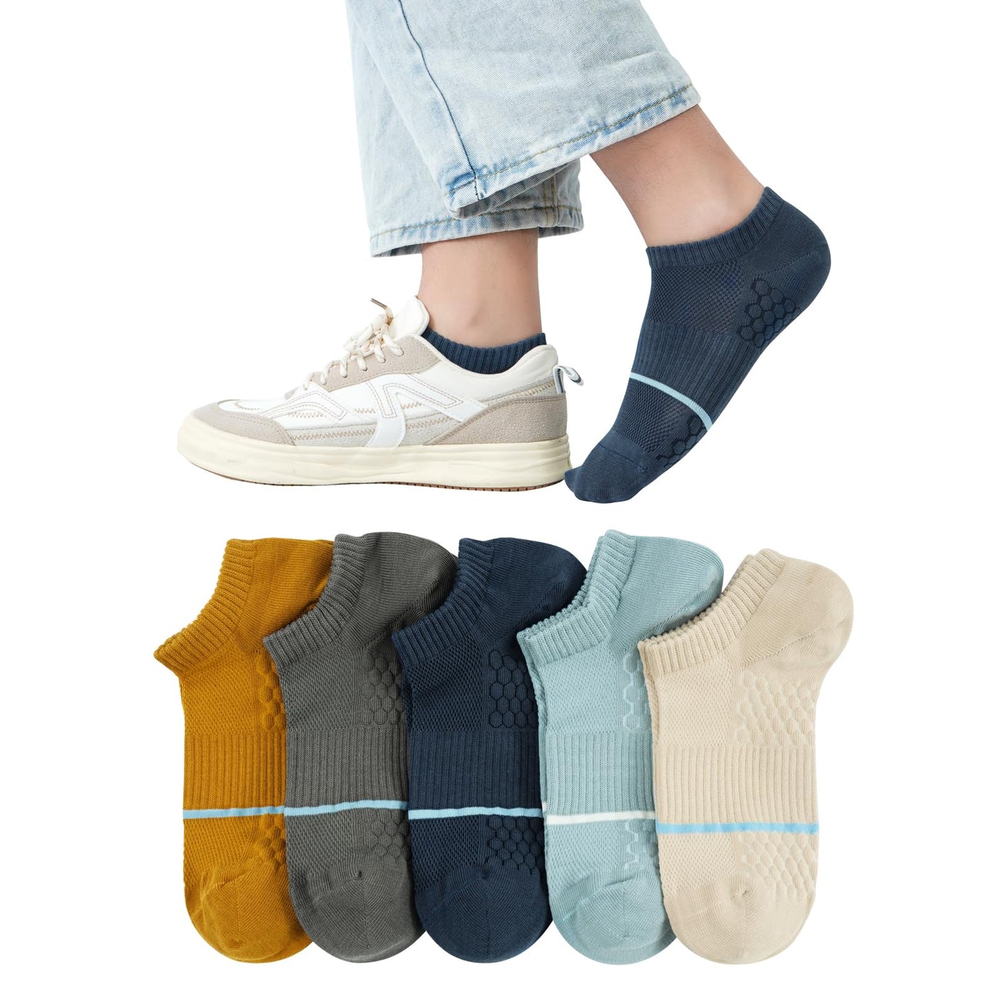 [DAMILY] 靴下 メンズ くるぶし 夏用 ショートソックス 綿 通気メッシュ おしゃれ くつした スポーツソックス 夏 メンズ靴下 脱げない 蒸れない くるぶしソックス ５足セット 24-27cm