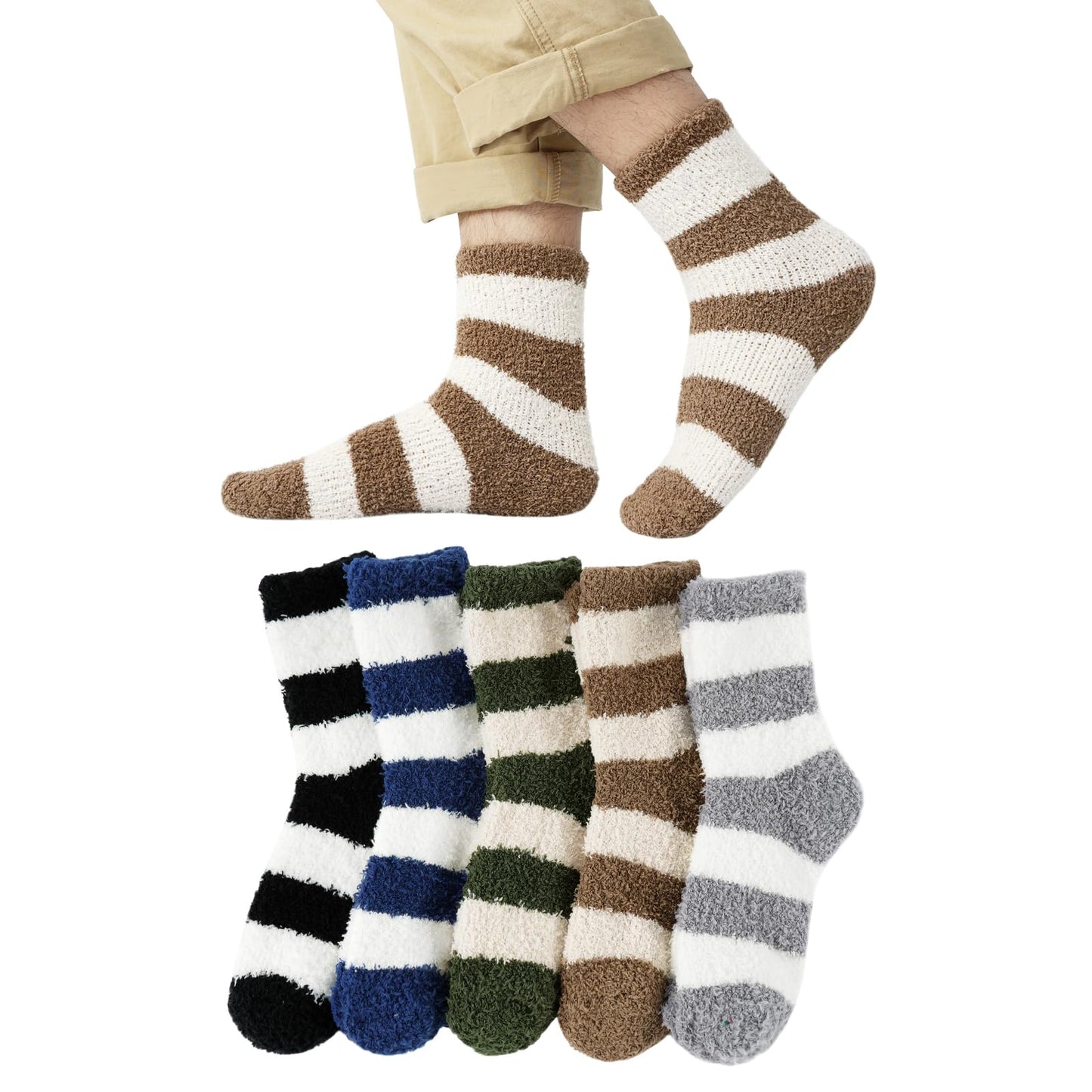 [DAMILY] 靴下 メンズ もこもこ 冬 ルームソックス 厚手 保温防寒 暖かい靴下 冷え取り スキー 睡眠 部屋着 アウトドアソックス ５足セット 24-27cm