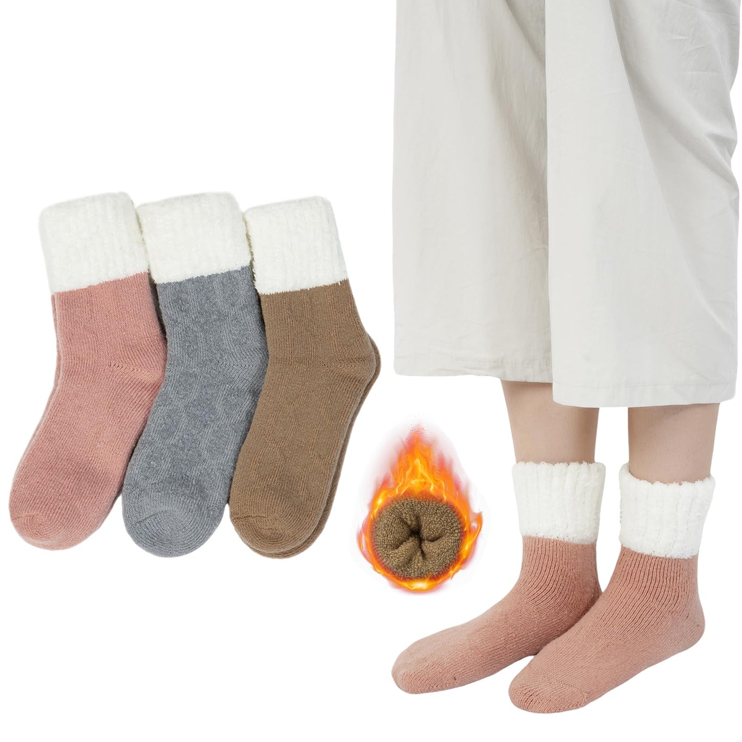 [DAMILY] 靴下 レディース 暖かいソックス 冬 裏起毛 あったか靴下 保温防寒 ふわふわ 冷え取り対策 女性用 婦人用靴下 極厚 ルームソックス アウトドア３足セット 22-25cm