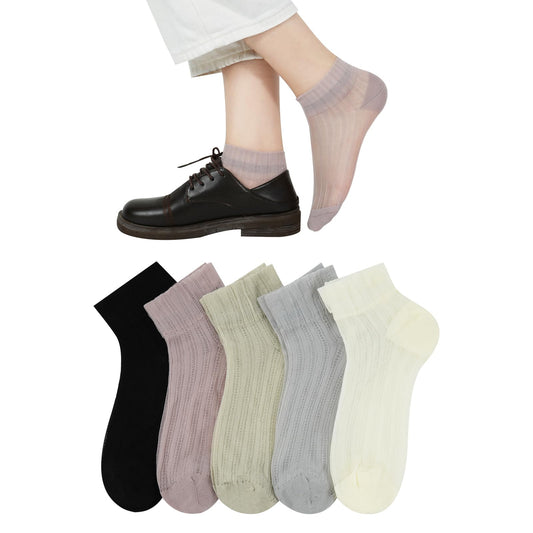 [DAMILY] 靴下 レディース シースルーソックス 夏 くるぶしくつした レース おしゃれ 通気メッシュ 蒸れない 女性用 薄手 シースルー靴下 婦人 透明 ５足セット 22-25cm