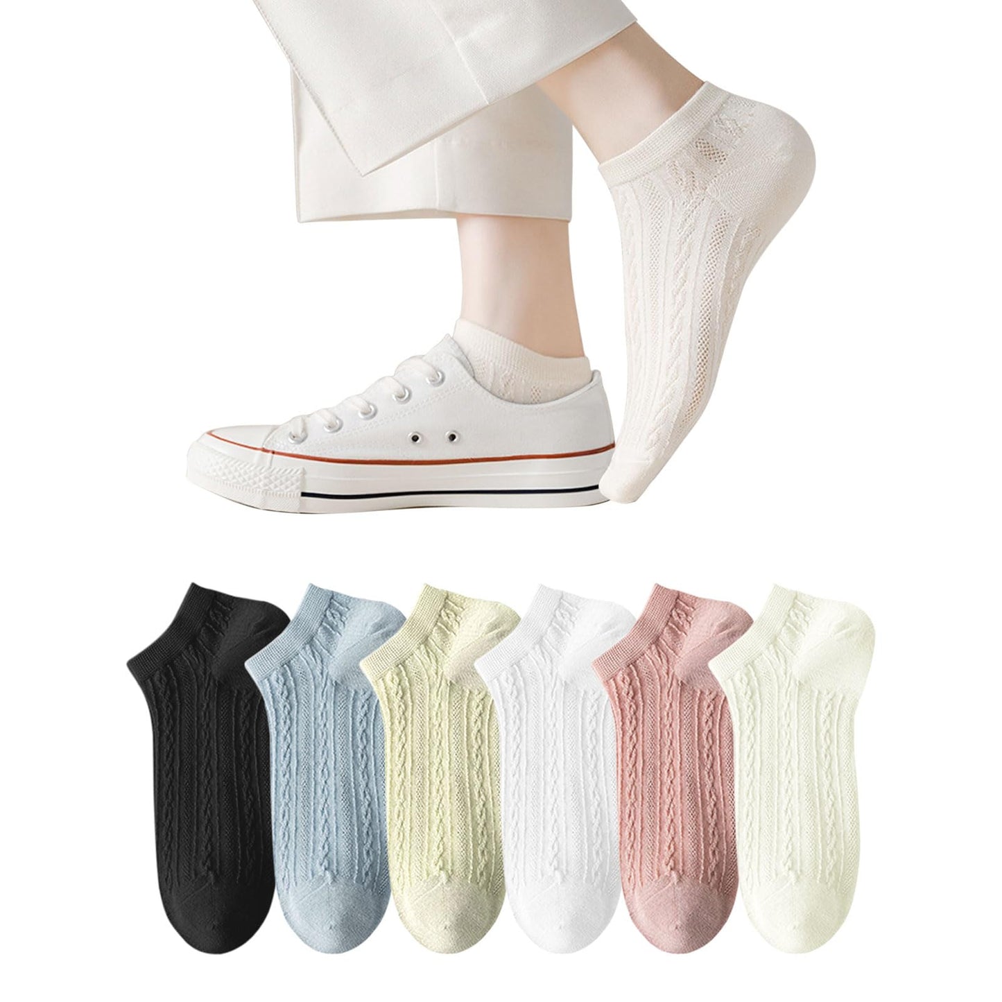 [DAMILY] 靴下 レディース くるぶし 夏用ソックス 綿 くつした 無地 蒸れない靴下 女性用 ショートソックス 6足セット 通気性 夏くつ下 22-25cm