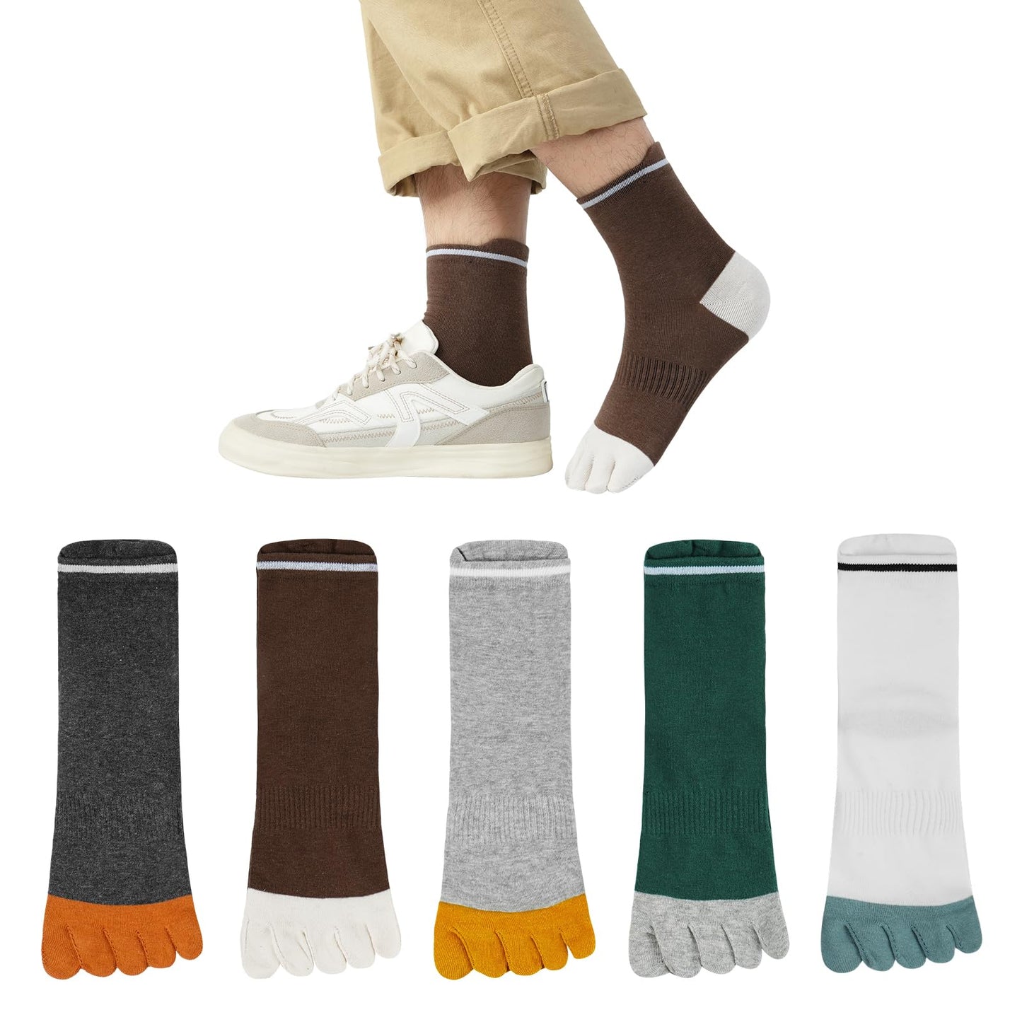 [DAMILY] 五本指ソックス メンズ 秋冬 スポーツ ５本指靴下 吸汗速乾 保温 クルーソックス ５本指ソックス おしゃれ 男性靴下 カジュアル 通勤通学 ５足セット 24-27cm