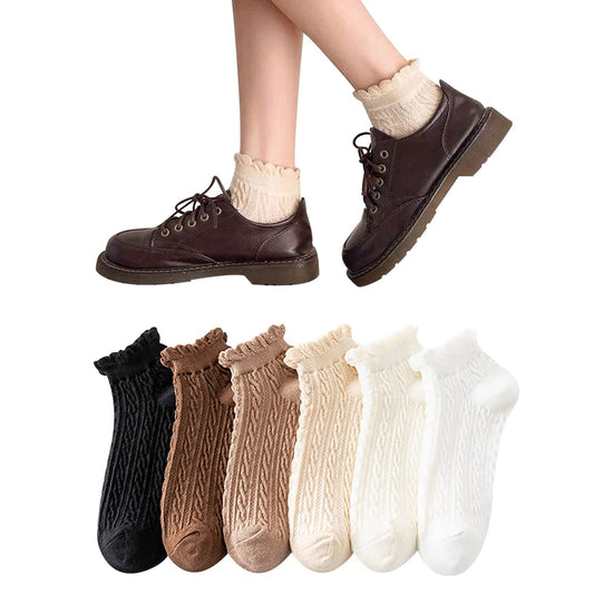 [DAMILY] 靴下 レディース くるぶし かわいいソックス 春夏 6足セット 可愛い おしゃれ くつした レディース 綿 女性 フリル靴下 くるぶしソックス スニーカー コットン 無地 婦人用 通気性 ショートソックス 夏用 女子 リブ柄 くつ下 蒸れない22-25㎝ (無地6足)