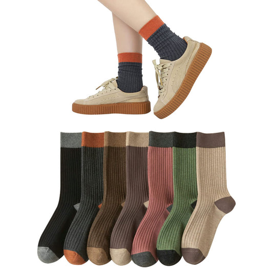 [DAMILY] 靴下 レディース ソックス 春夏 7足セット 可愛い靴下 カラフルソックス 女性用靴下 おしゃれ スポーツ くつした 綿 リブ 暖かい カジュアルソックス 中厚手 婦人 くつ下 22-25㎝ 室内