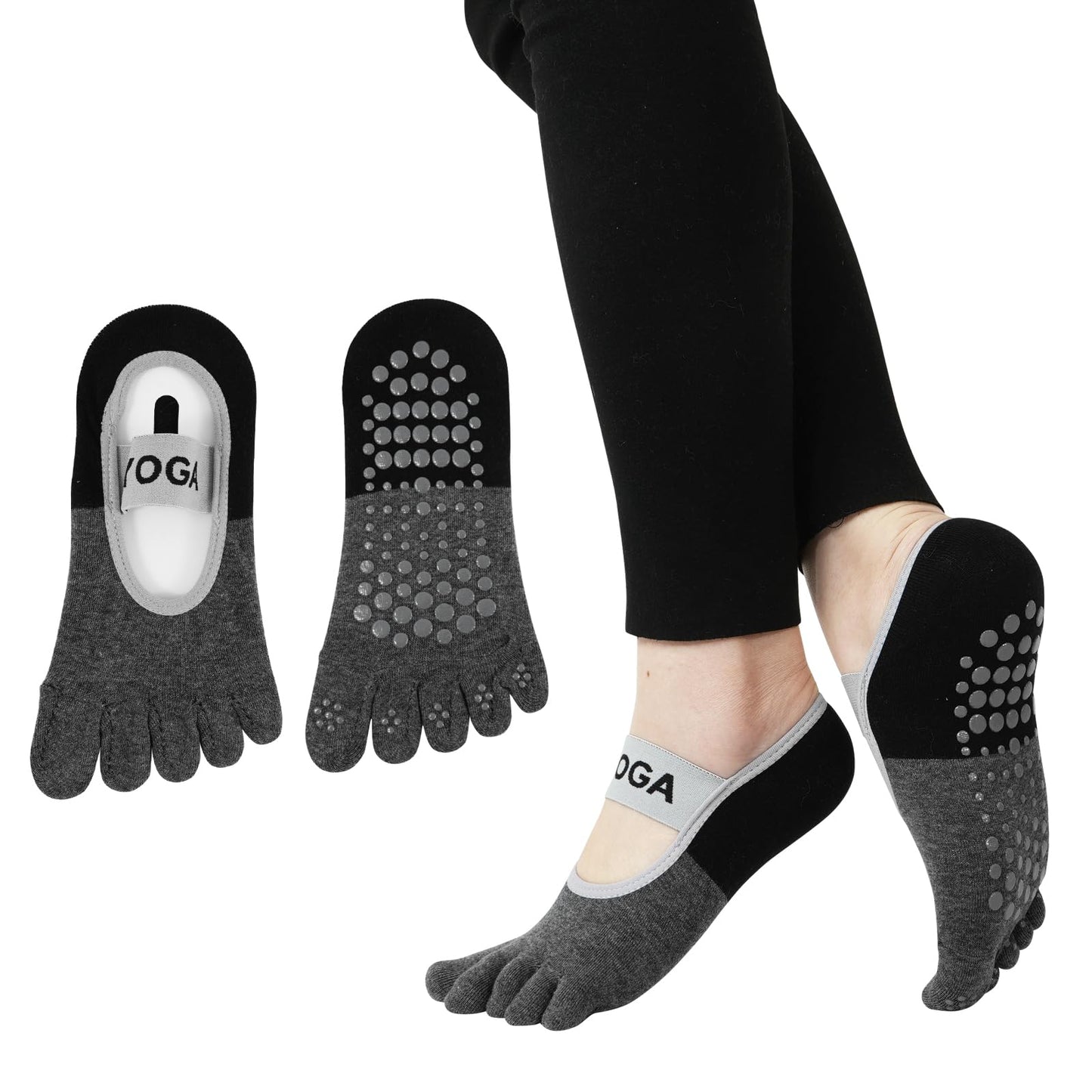 [DAMILY] ピラティス 靴下 ５本指 レディース ヨガソックス 滑り止め ショート丈 ピラティスソックス グリップ スポーツ 室内 ジム 吸汗速乾 (ブラック)