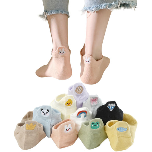 [DAMILY] 靴下 レディース くるぶし 夏 綿 ショートソックス 可愛い 女性くつした 刺繍 おしゃれ くるぶしソックス 脱げにくい 蒸れない靴下 10足セット 通気 22-25cm