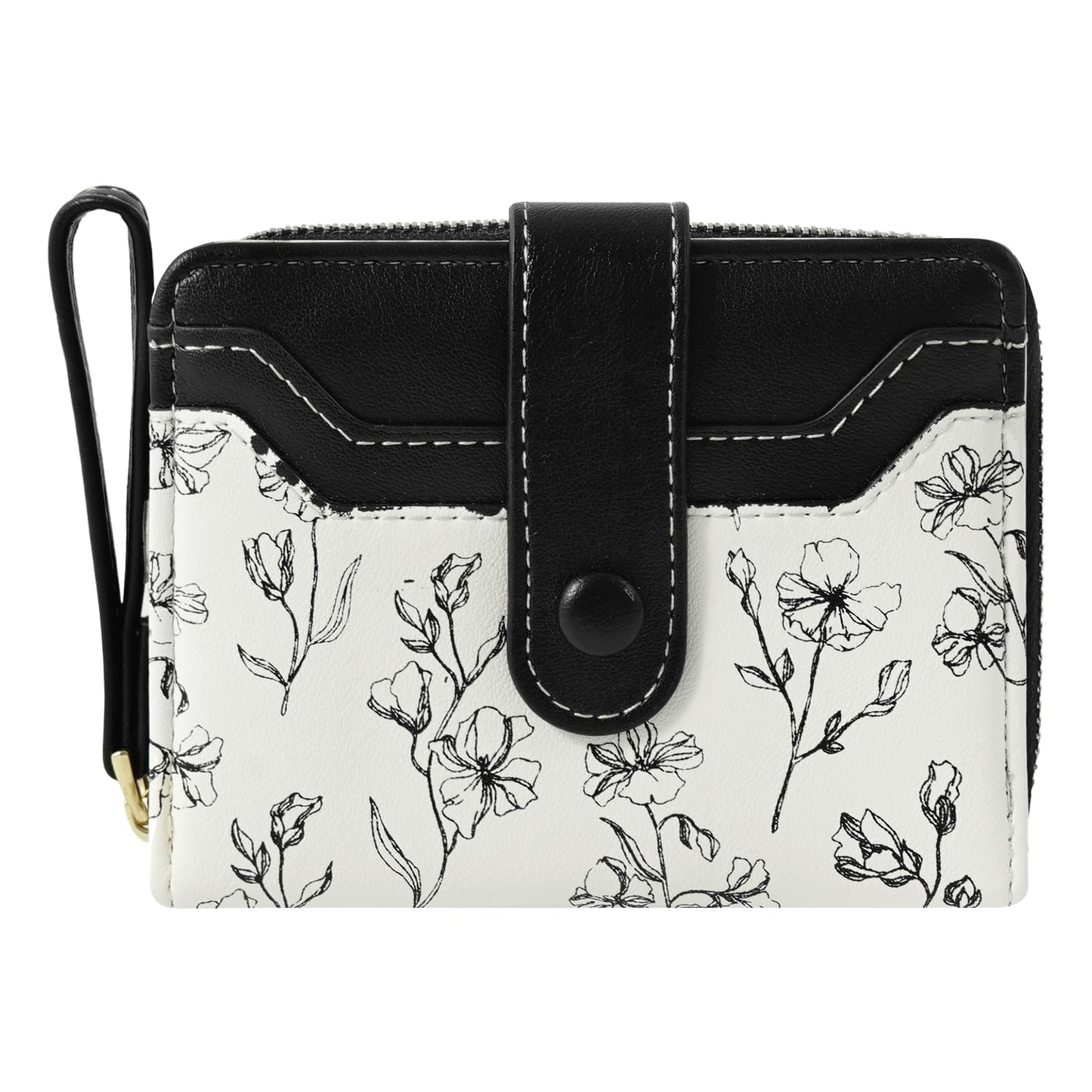 [DAMILY] 財布 レディース 2つ折り ミニ財布 小銭入れ カード入れ 大容量 ミニウォレット 花柄 コンパクト 小さい お財布 二つ折り財布 可愛い プレゼント(ブラック)