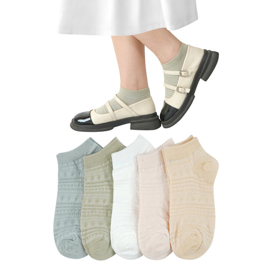[DAMILY] 靴下 レディース 夏 くるぶしソックス 通気メッシュ おしゃれ 綿 蒸れない靴下 女性用 ショートソックス かわいい くつした 薄手 5足セット 22-25cm