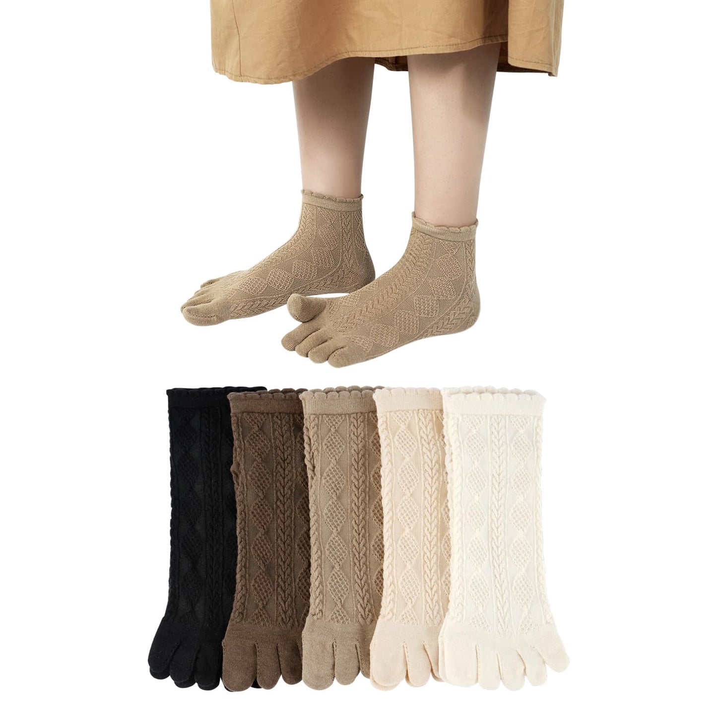 [DAMILY] 五本指ソックス レディース 綿 ５本指靴下 可愛い 春夏 蒸れない靴下 レディース ５本指ソックス 通気 秋冬 カジュアル 女性用 ５足セット 22-25cm