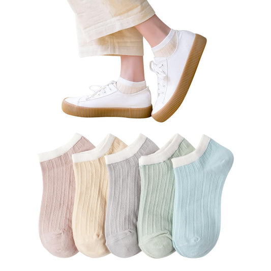 [DAMILY] 靴下 レディース くるぶし 夏 ソックス 綿 女性 かわいい くつした レディース 夏用 おしゃれ ショートソックス 通気メッシュ 婦人用 蒸れない靴下 カジュアル くつ下 5足セット 22-24.5㎝