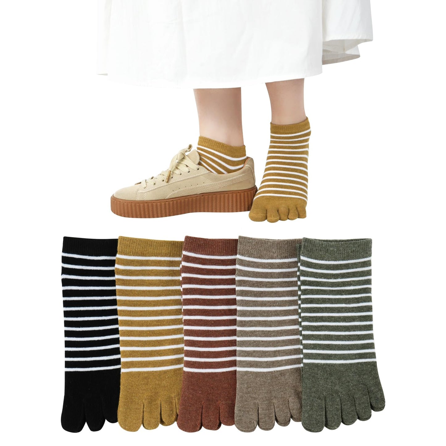 [DAMILY] 五本指ソックス レディース ５本指靴下 春夏 綿 ショートソックス おしゃれ くるぶしソックス ５本指ソックス 吸汗速乾 通気性 ５足セット 22-25cm