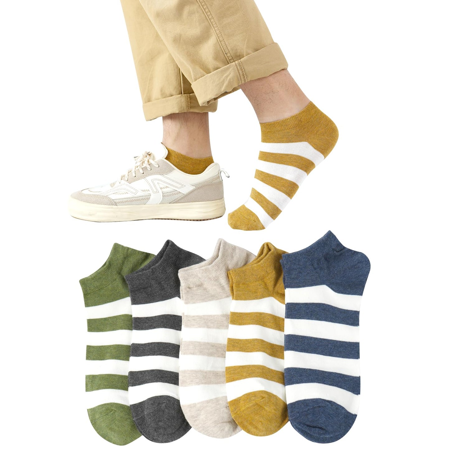 [DAMILY] 靴下 メンズ くるぶし 綿 ショートソックス 脱げない 蒸れない靴下 カラフル 通気性 スポーツソックス 吸汗速乾 春夏 ５足セット 24-27cm