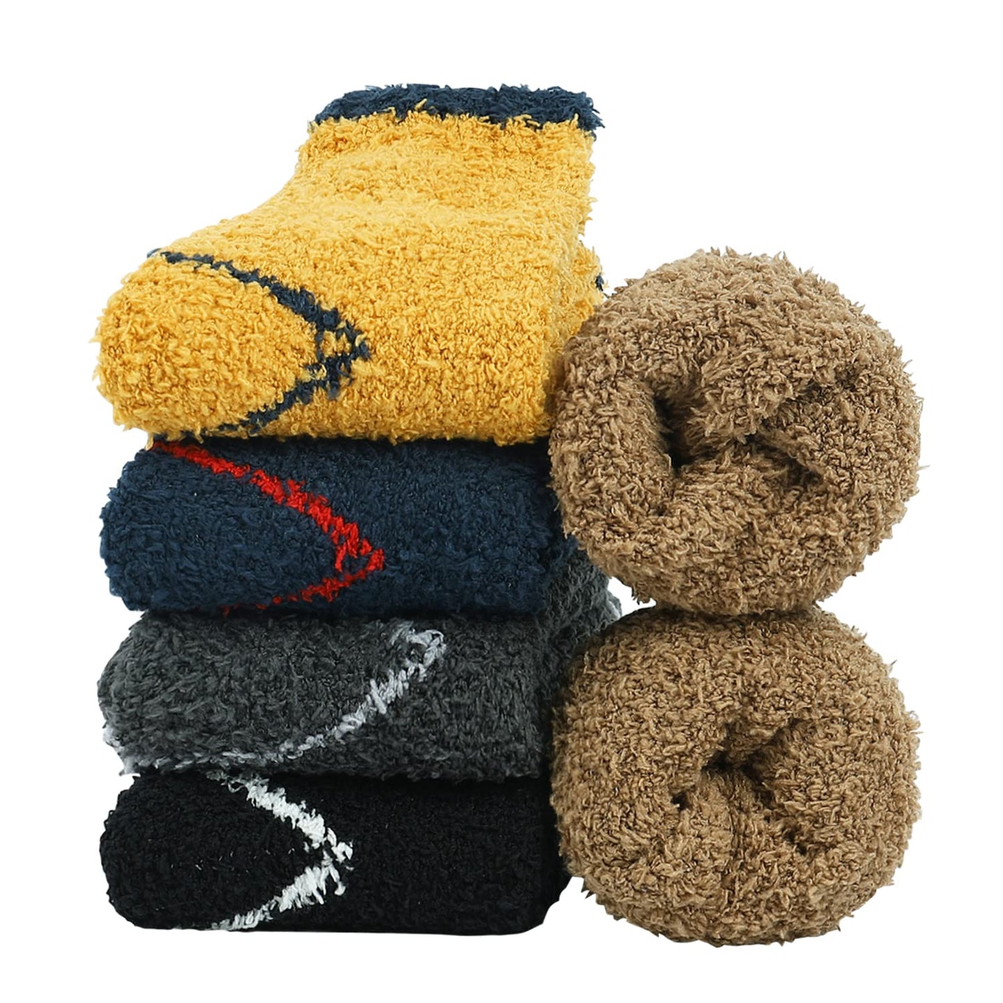 [DAMILY] もこもこ靴下 メンズ 暖かい あったか靴下 冬 ルームソックス 防寒 厚手 保温性 スキー 男性 おしゃれ くつした ふわふわ カジュアルソックス 部屋着 ゆったり 5足セット 23-27cm くつ下 紳士用ソックス