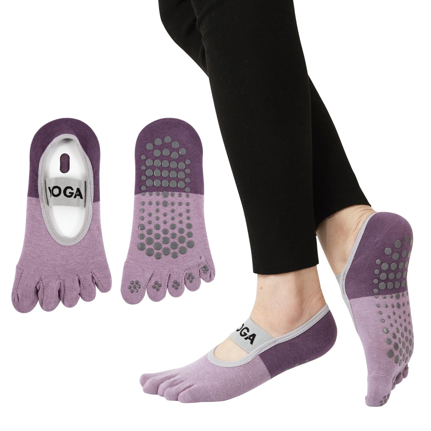 [DAMILY] ピラティス 靴下 レディース ヨガソックス ５本指 滑り止め ショート丈 ピラティスソックス グリップ スポーツ 室内 ジム 吸汗速乾 (パーブル)