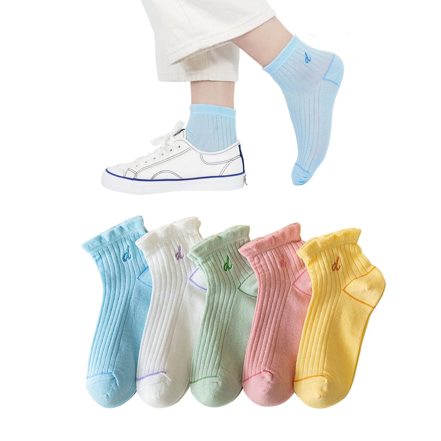[DAMILY] くるぶし 靴下 レディース ソックス 夏用 可愛い くつした 綿 おしゃれ 女性用靴下 くるぶし 刺? フリル 脱げない ショートソックス スニーカーソックス レディース 通気 夏くつ下 22-25㎝