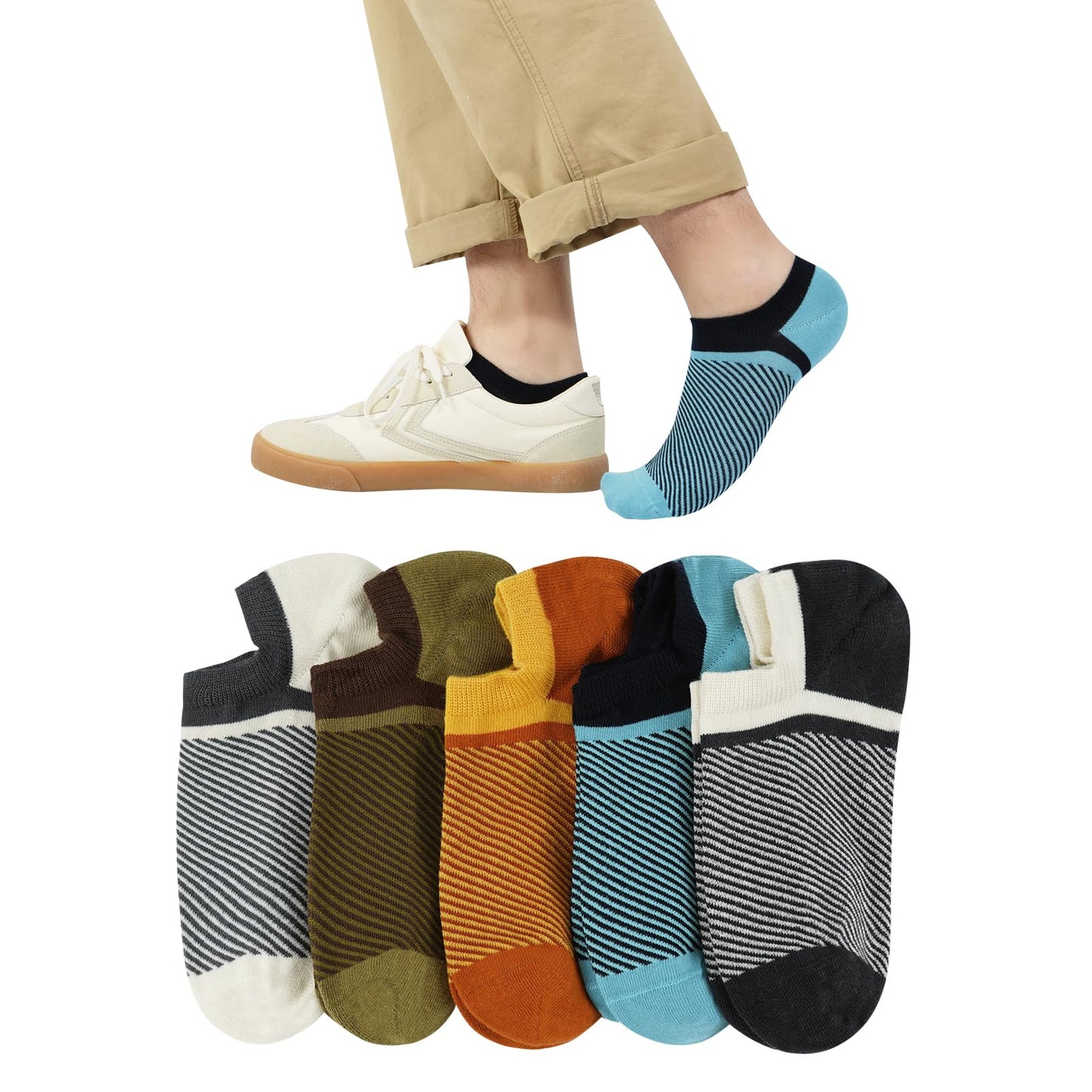 [DAMILY] 靴下 メンズ くるぶし 夏用 カラフル 綿 脱げない靴下 ショートソックス 蒸れない 通気性 縫い目なし スニーカーソックス 薄手 吸汗速乾 24-27cm