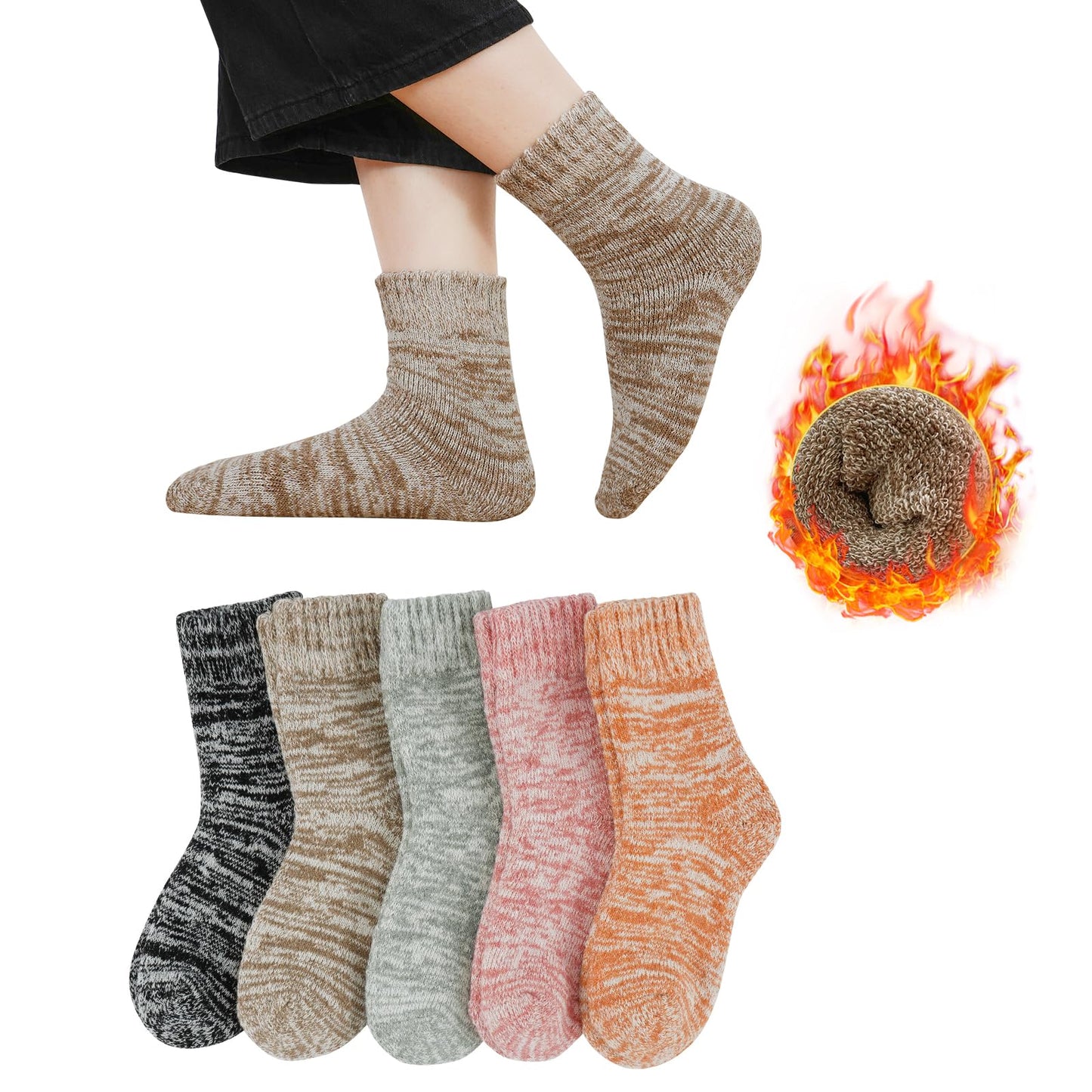 [DAMILY] 暖かい靴下 レディース 冬 あったかソックス おしゃれ 厚手靴下 保温防寒ソックス 女性用 かわいいくつした 冷え取り アウトドアソックス クルー丈 冬くつ下 22-25cm
