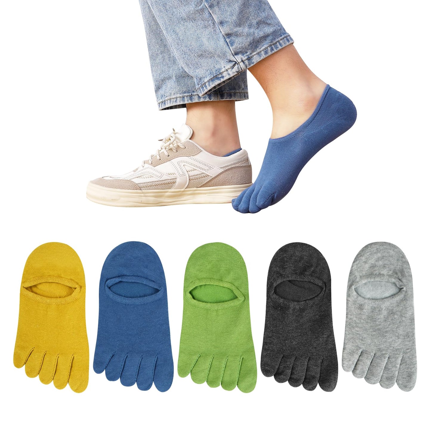 [DAMILY] 五本指ソックス メンズ くるぶし 夏 靴下 メンズ 5本指ソックス 抗菌防臭 吸汗 綿 おしゃれ 男性用靴下 フットカバー 通気性 カジュアルソックス スポーツソックス 5足セット 24-27cm