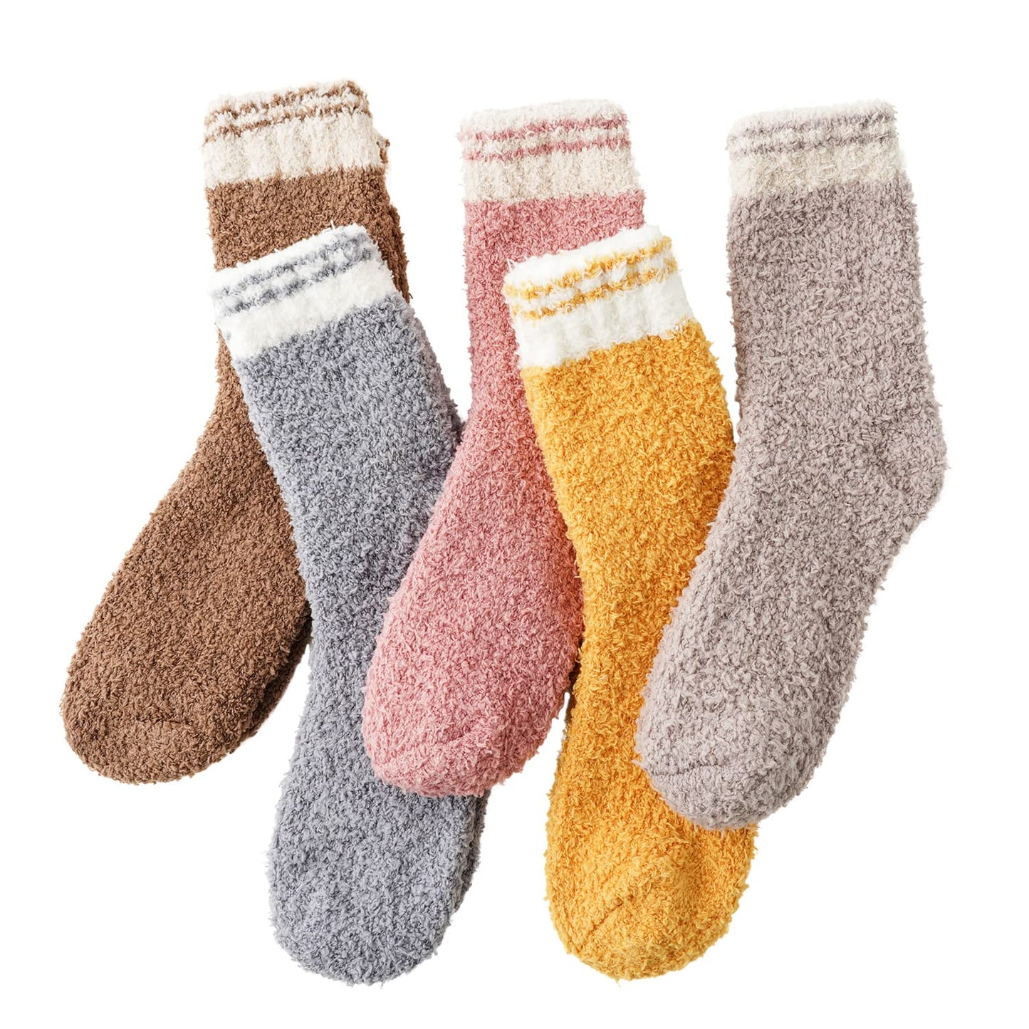 [DAMILY] もこもこ靴下 レディース 暖かい 冬 ルームソックス 防寒 厚手 ふわふわ くつした 可愛い 5足セット あったか靴下 女性用 保温 ゆったり カラフル 部屋着 カジュアル クルーソックス 22-25㎝