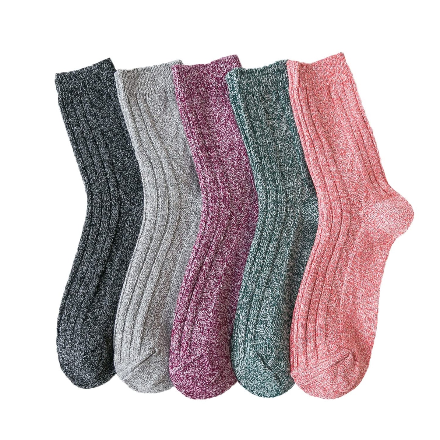 [DAMILY] 靴下 レディース 暖かい 秋冬 綿 中厚手くつした おしゃれ 女性用 あったか靴下 ウールソックス 保温性 婦人用 男女兼用 24-26cm クルーソックス カラフル 5足セット 室内 アウトドア 冬用 くつ下 防寒(5足セット)