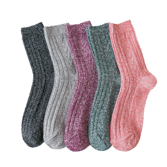[DAMILY] 靴下 レディース 暖かい 秋冬 綿 中厚手くつした おしゃれ 女性用 あったか靴下 ウールソックス 保温性 婦人用 男女兼用 24-26cm クルーソックス カラフル 5足セット 室内 アウトドア 冬用 くつ下 防寒(5足セット)