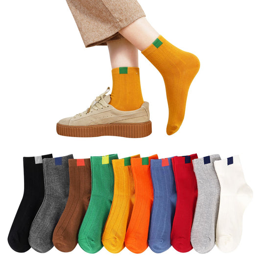 [DAMILY] 靴下 レディース ソックス 春夏秋冬 10足セット 綿 くつした カラフルソックス おしゃれ 女性靴下 蒸れない 通気性 抗菌防臭 ミドル丈ソックス カジュアル 通勤通学 保温くつ下 くるぶし 22-25cm